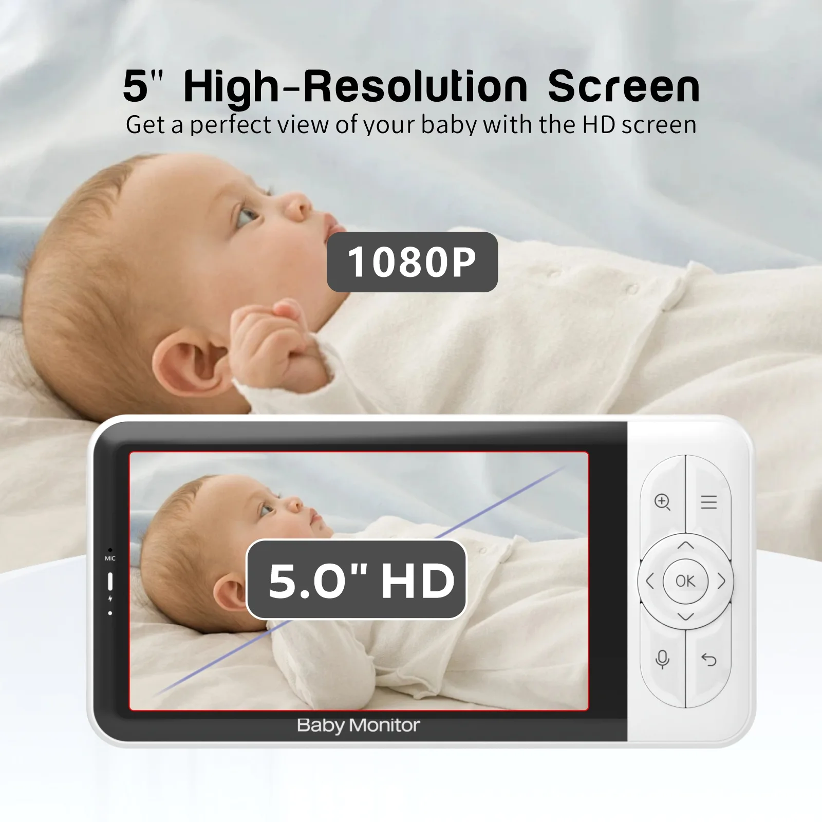 B6TS Baby Monitor 2K HD 5'' LCD Babyphone Video Baby Camera Mobile Phone APP Control PTZ Lullabies for New Born 3000mAh battery