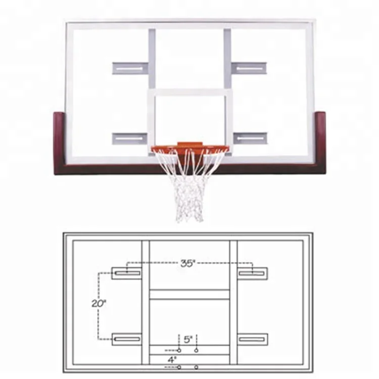 Placa de basquete de altura ajustável de parede fixa interna e externa Placa de basquete temperada barata 2025