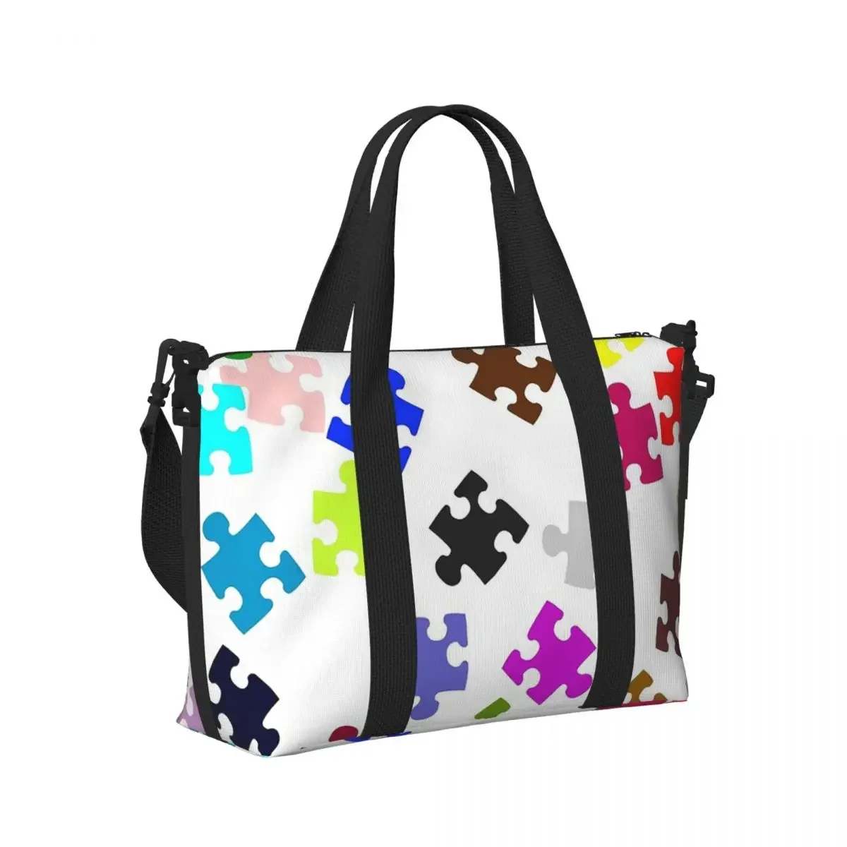 

Autism Awareness Puzzle Piece Print Beach Travel Bag Large Capacity Tote Bags for Gym Sport Women Shopping Duffle Shoulder Bag