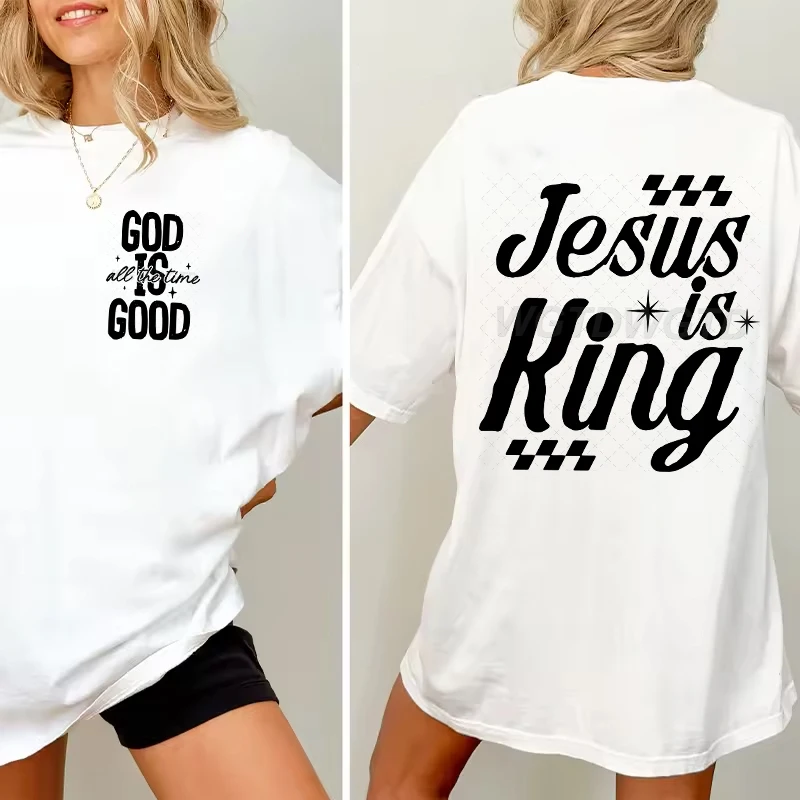 

Gift for Christian T-shirt Men Women Jesus Is King Graphic Tee Crew Neck Fashion Summer Tops Jesus Religious Faith Based T-Shirt