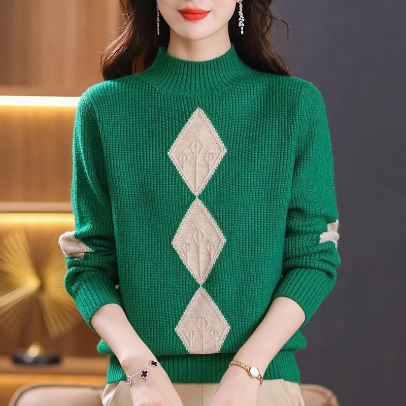 New Middle-aged Mother Short Fashion Knitted Sweaters Women Pullovers Autumn Winter Casual Warm Knitwear Femme Jumper