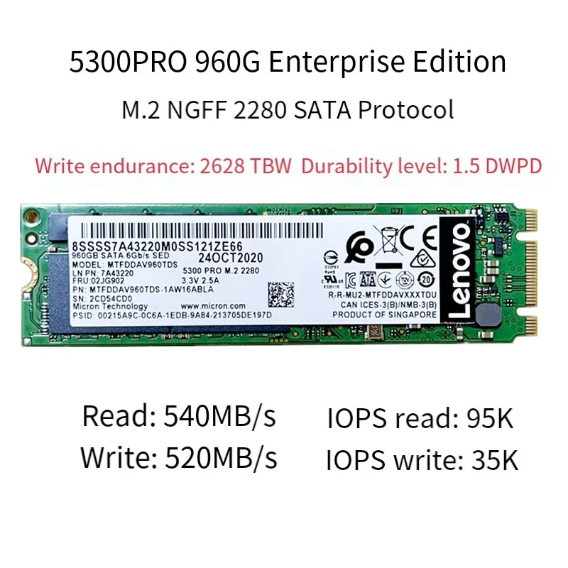 لميكرون 5300PRO 1.92T 960G 240G 480G M.2 SATA بروتوكول جديد على مستوى المؤسسة SSD 2280 محرك الحالة الصلبة الجديد الأصلي