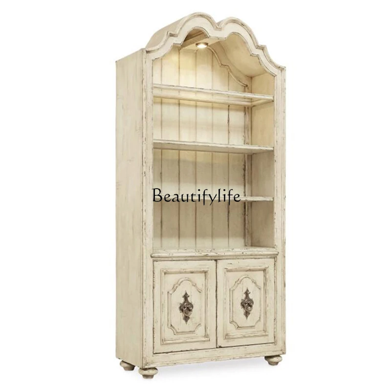 

05-*American retro display cabinet full solid wood arched old adjustable display cabinet