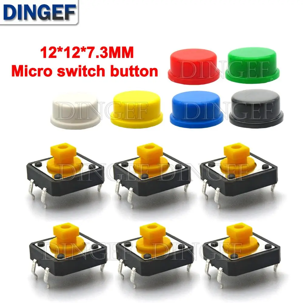 20PCS Tactile Push Button Switch Momentary 12*12*7.3MM Micro switch button with knob Yellow Green Red Kit 12x12x7.3