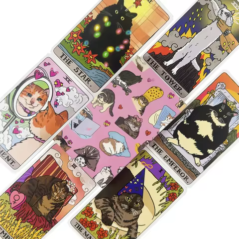 Cat Meme Tarot Deck Cards Funny Witchy Cat Kawaii Uwu 22 Major Arcana - Perfect for Family Gathering Divination Board Game