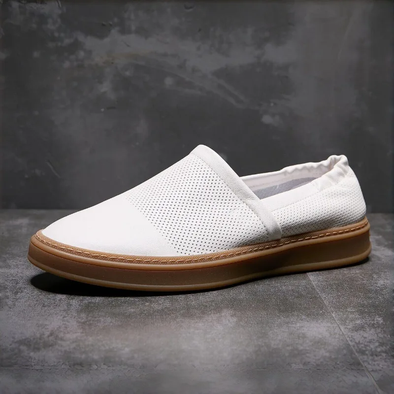 

Cow Leather Hollow Out Summer Fashion Cowhide Casual Sport Shoes Men's Genuine Leather Slip on Loafers Male Flats Sneakers