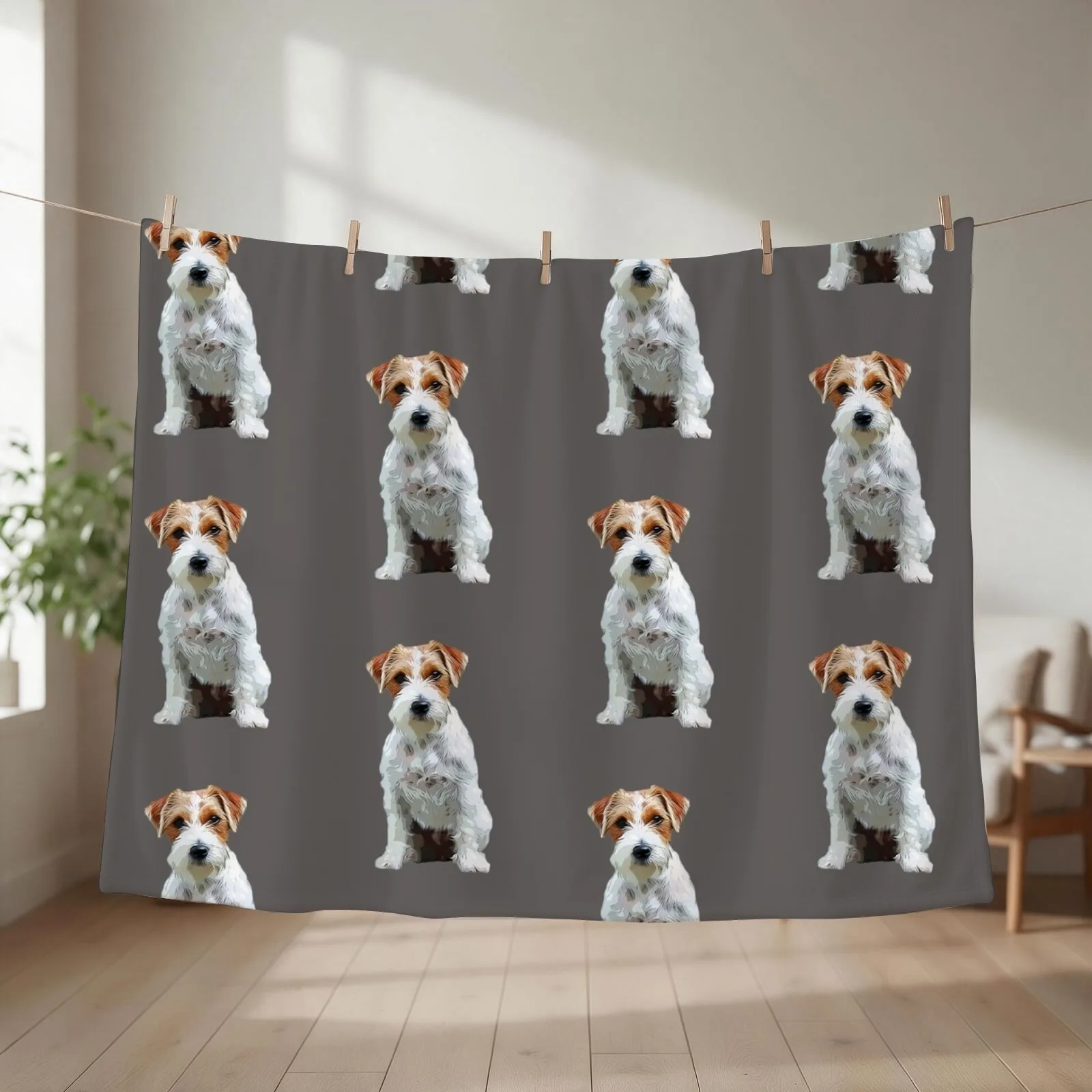 Jack Russell Terrier Rough Coat Throw Blanket Decorative Throw Cute Plaid Sofa Furry Blankets