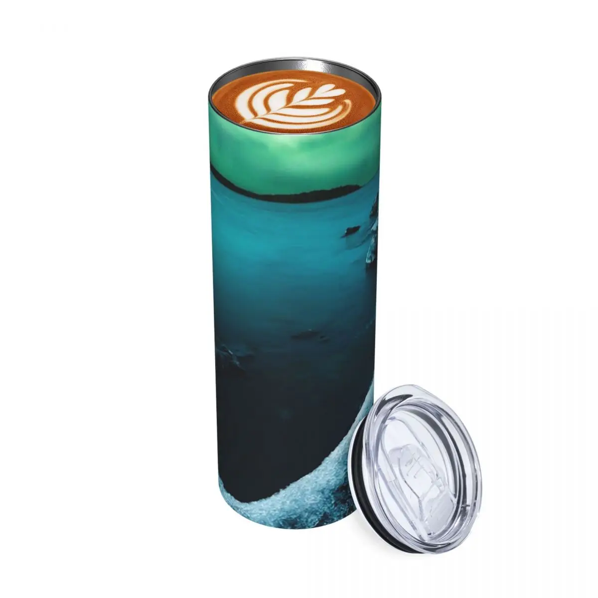 Ice On The Lake Shore And Northern Lights Landscap Stainless Steel Tumbler Insulated Mugs Thermal Cold Cup Straw With Lid 20oz