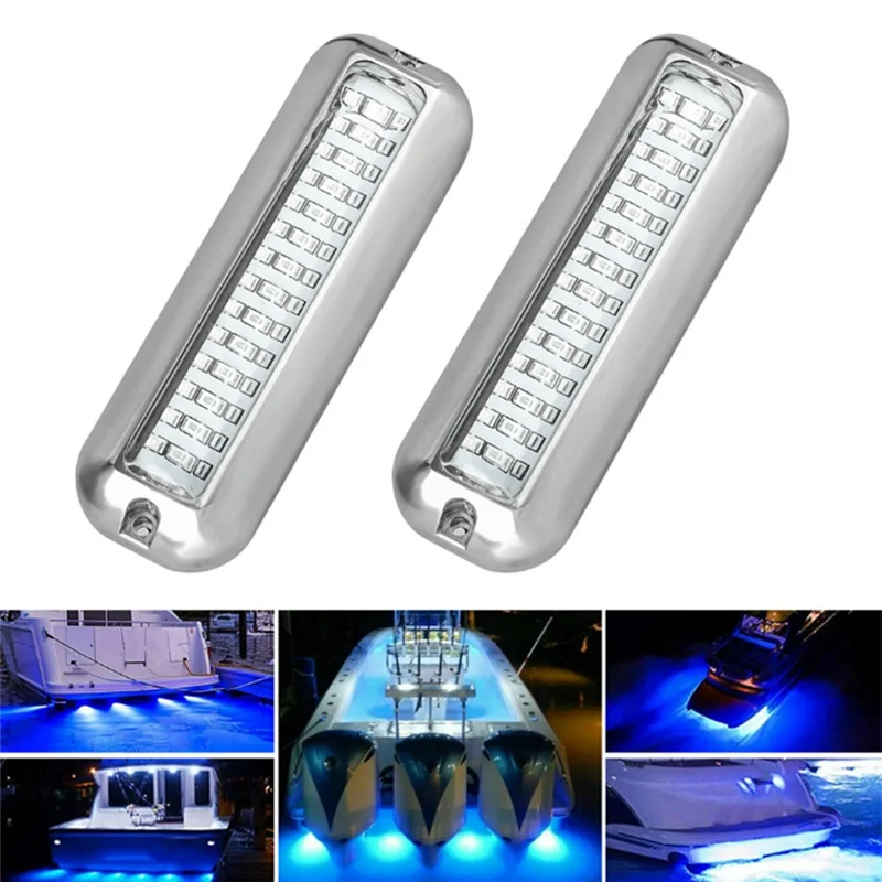 B50C Stainless Steel Yacht Underwater Light 4Pcs 42LED Marine Navigation Light IP68 Waterproof Boat Lamp