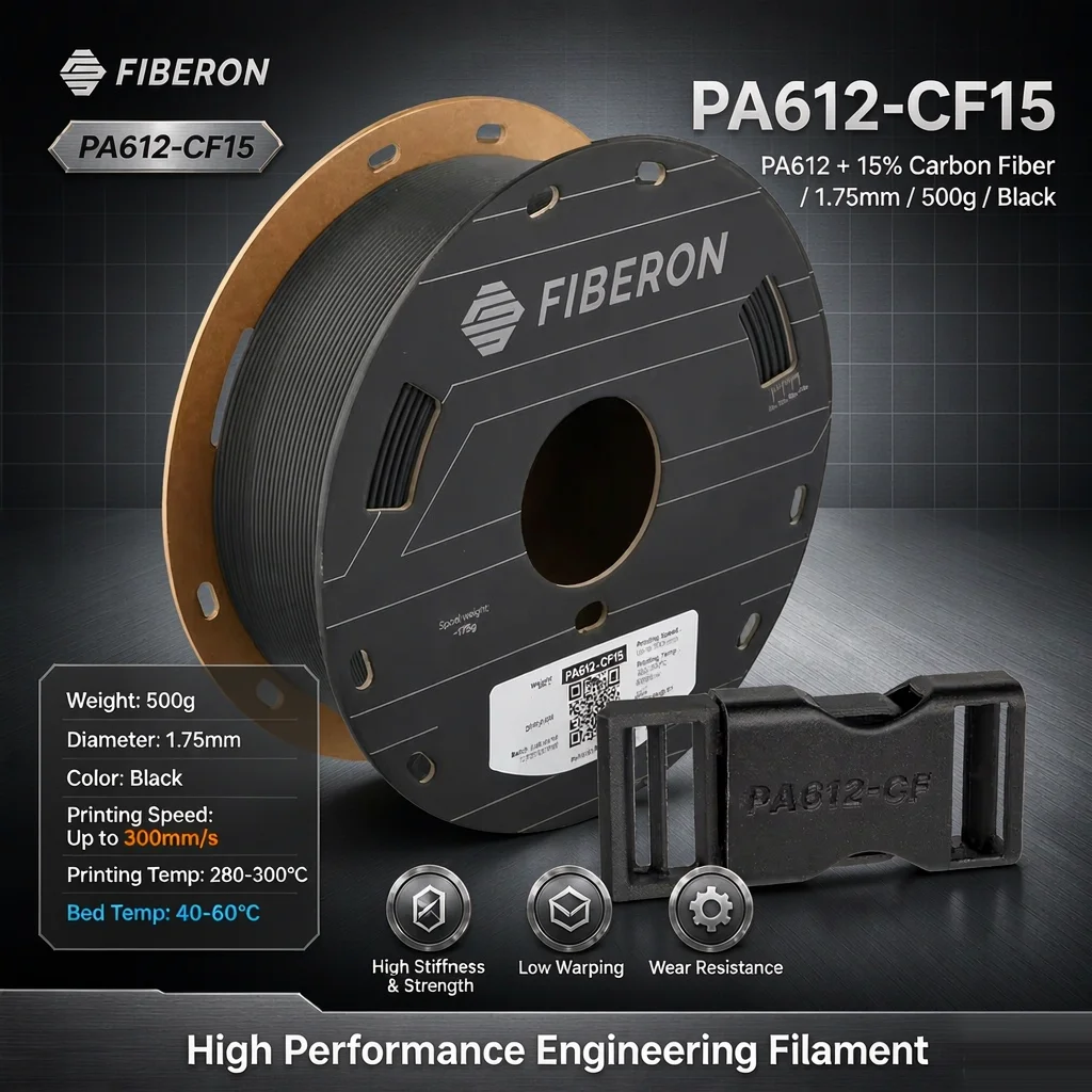 PA612-CF15 3D Filament 1.75mm 0.5kg Polymaker Fiberon Carbon Fiber Reinforced Nylon High Toughness Engineering Material