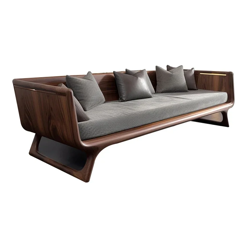 

New Chinese Style Living Room Solid Wood Sofa Bed North America Black Walnut Simple Modern Chaise Bed