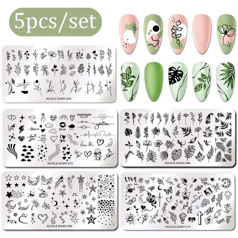 

NICOLE DIARY 1 Set 12*6cm Nail Art Stamping Plates Leaf Flower Fruit Geometry Image Printing Templates Stencil Nails Accessories