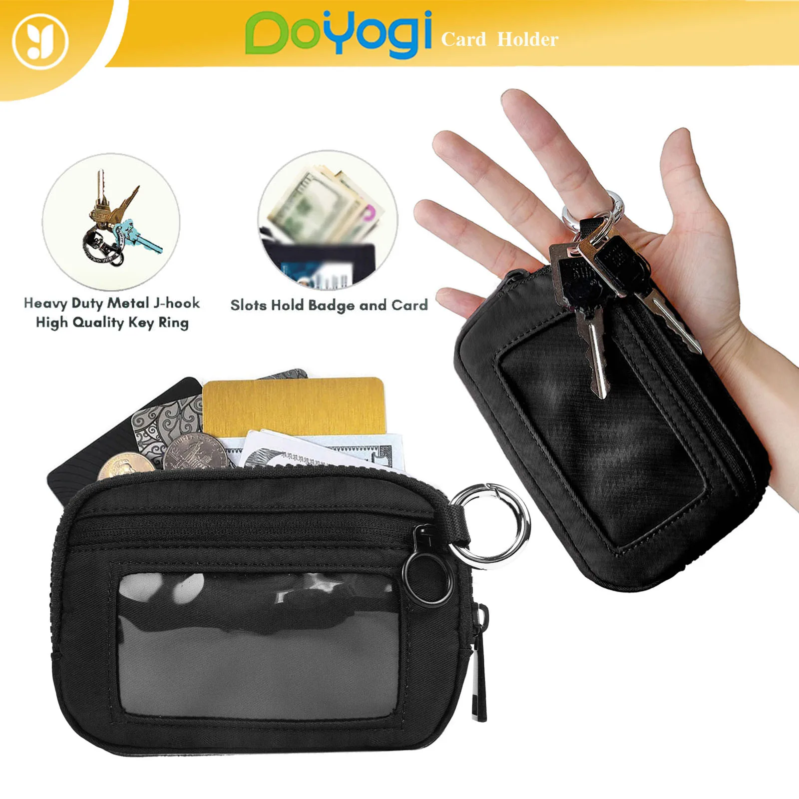 DOYOGI Mini Luxury Coin Purse Card Case Keychain,Zipper Wallet with ID Card Window Iris Wallet,Portable Wristlet Card Holder