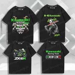 24/25New Summer Boy Kawasaki Motorcycle Kawasaki Printed Men  Motorcycle Lovers Short Sleeve T-Shirt Kid/Adult Street Cotton Top