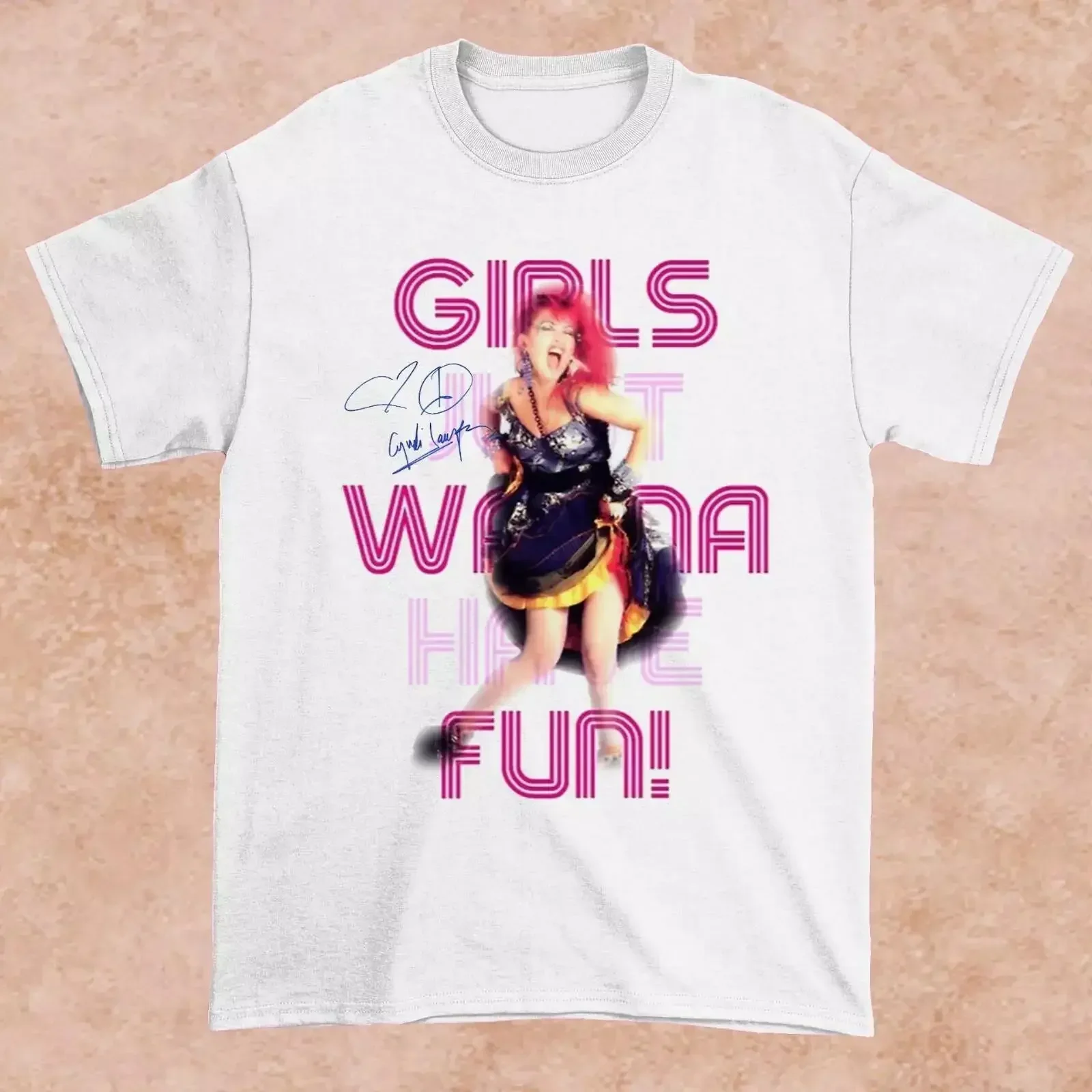 Cyndi Lauper Girls Just Want To Have Fun Camiseta blanca de manga corta nueva