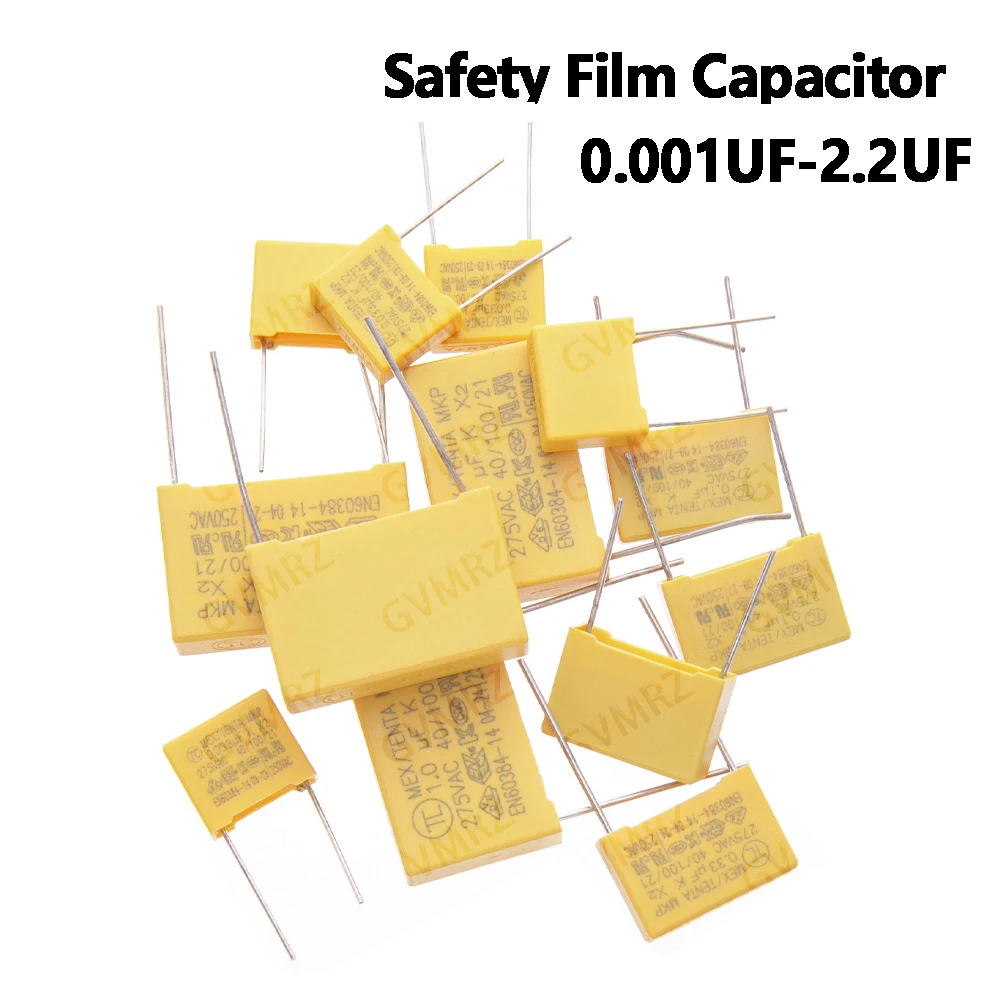 275VAC Safety Film Capacitor Assorted Values 0.001uF–2.2uF Multiple Lead Spacing for Electronics