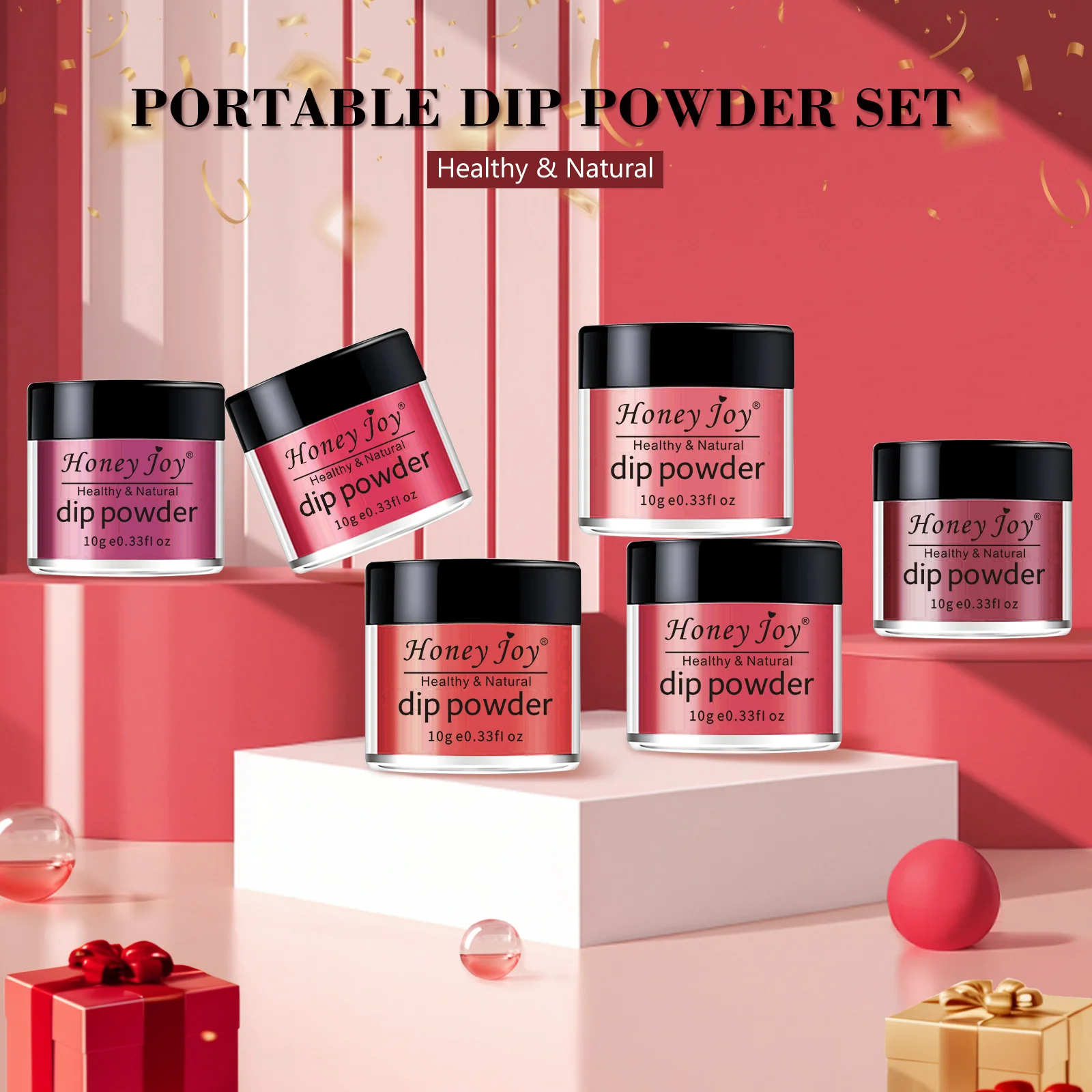 Fijne 6-doos/set Zeer fijne Scarlet Crimson Red Series Dip Powder Nail Kit Dompelpoeder Set als Nail Gel Nagellak Effect