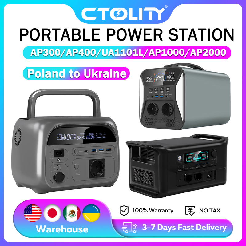  CTOLITY 500W Power Station 230Wh 2048Wh Lifepo4 Battery 2400W Solar Generator Emergency Charging Station USB TYPE-C LED Light 
