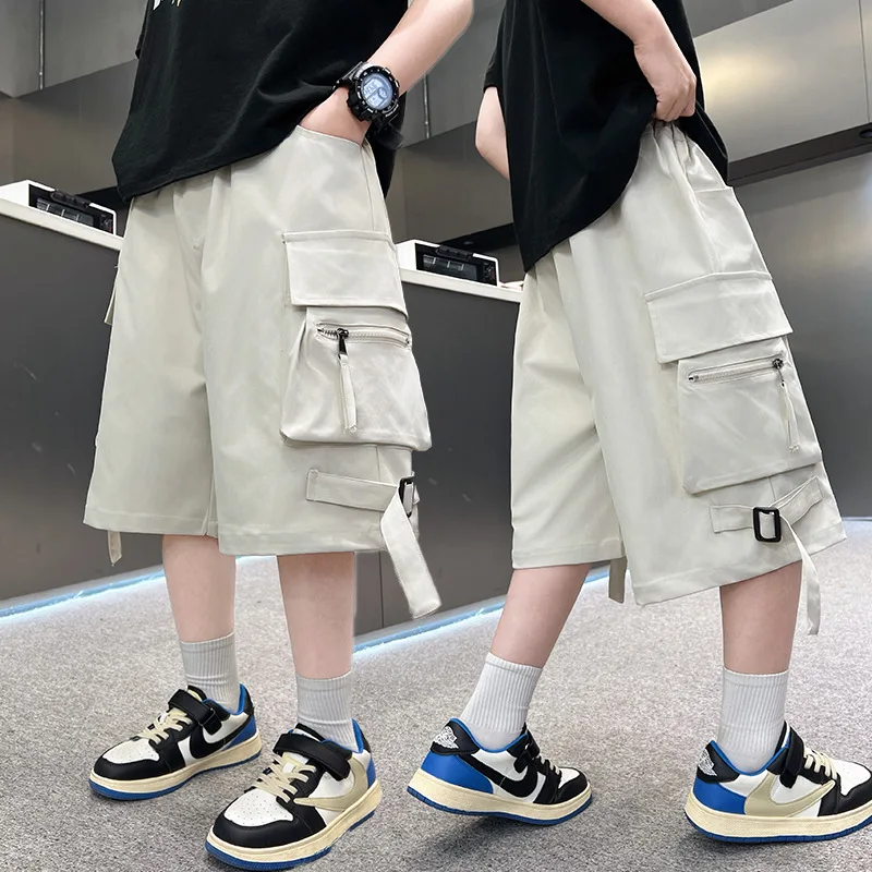 New Design Teen Kids Child Fashion Summer Cargo Shorts with Big Pocket for Tweens Boy Loose Thin Fit Short Bottoms Pants 5-14Y