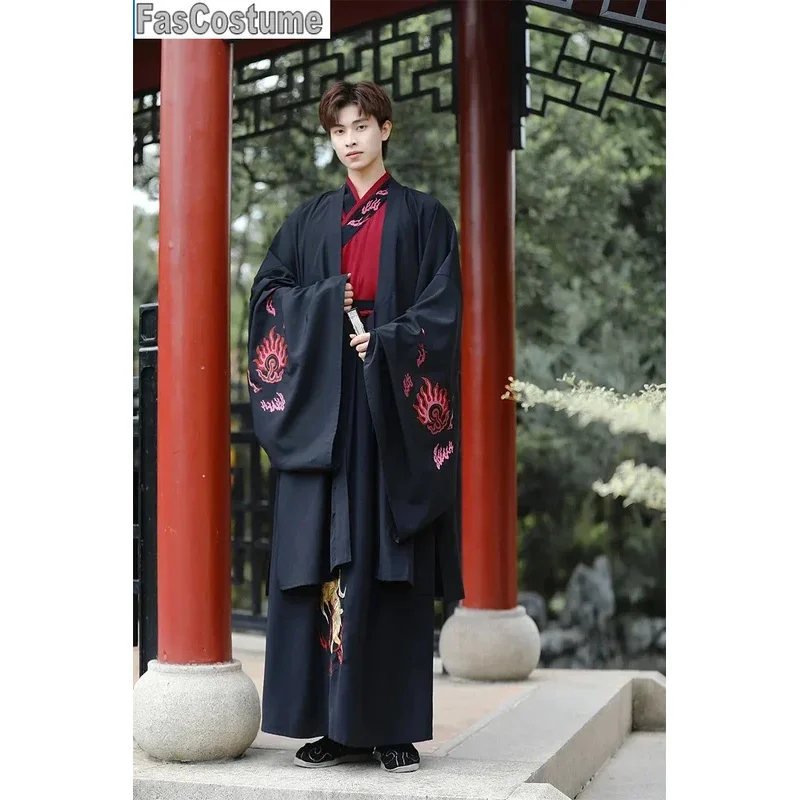 FasCostumePlus Size 5XL Hanfu chino antiguo hombres disfraz de Halloween Cosplay vestido de fiesta Hanfu traje negro y rojo para hombres