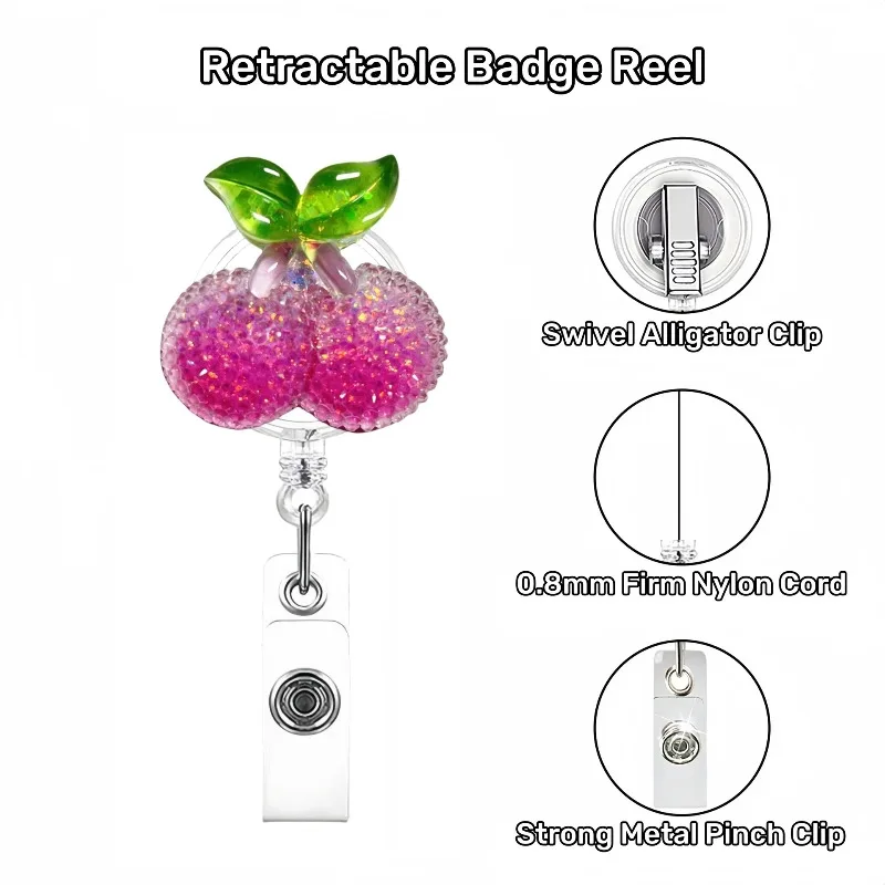 Summer Fresh Fruit Retractable Badge Holder Cute Strawberry Pineapple Cherry ID Reel Clip Funny Retractable Keychain for Card