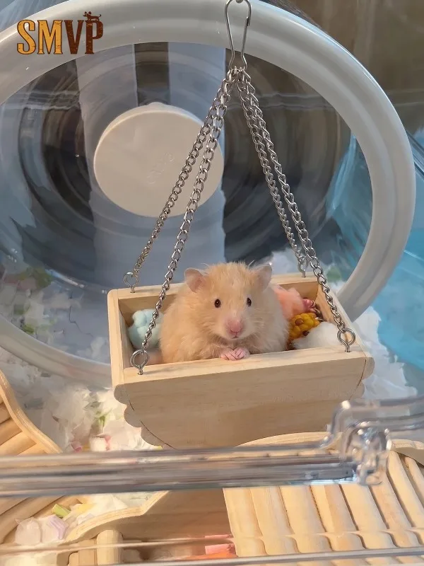 Half Moon Solid Wood Hamster Hanging Swing Bed Boat Shape Sleeping Nest Cage Decoration Toy for Golden Hamster Dwarf Hamster