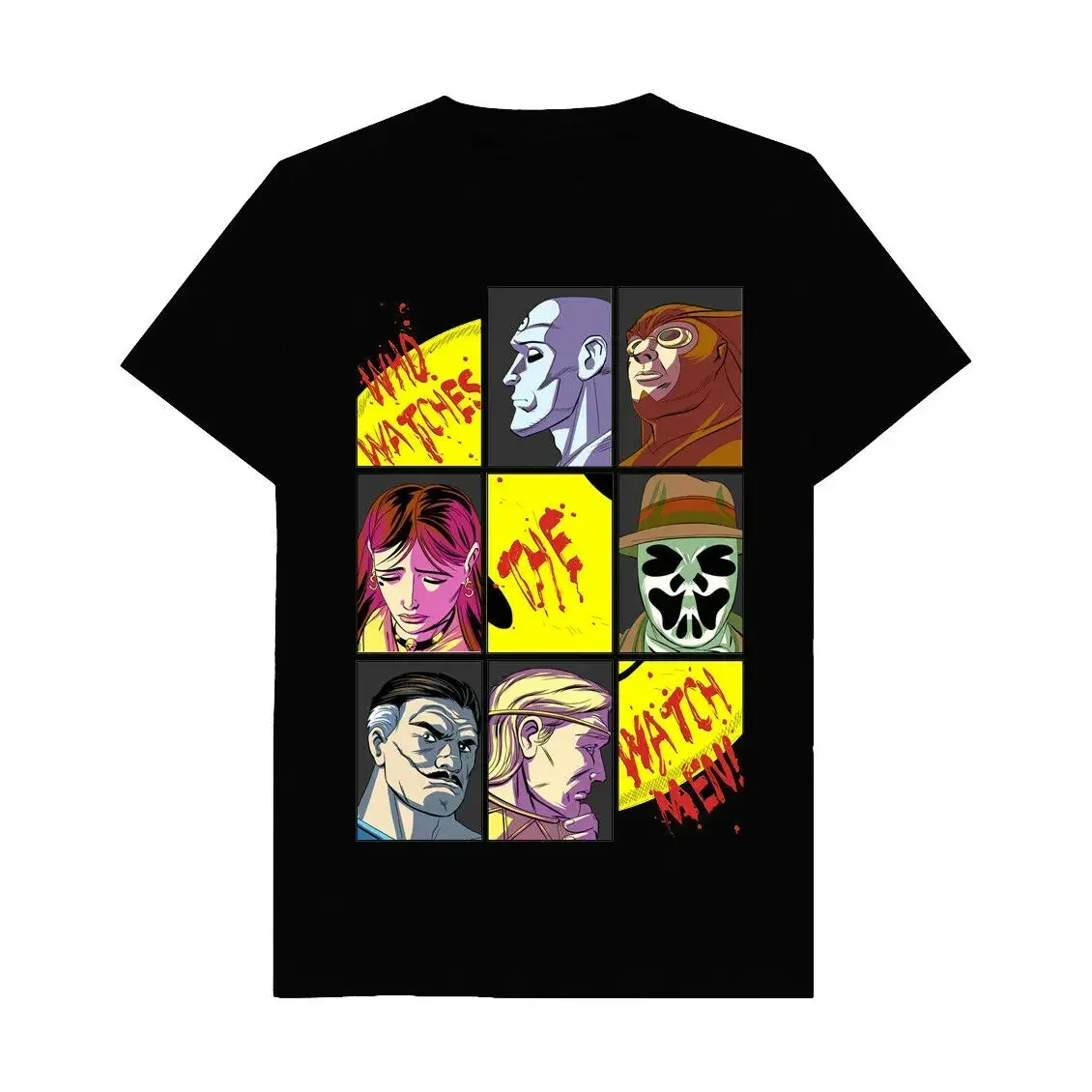 Camiseta Preta Who Watches Watchmen Dr. Manhattan Nite Owl Rorschach Ozymandias