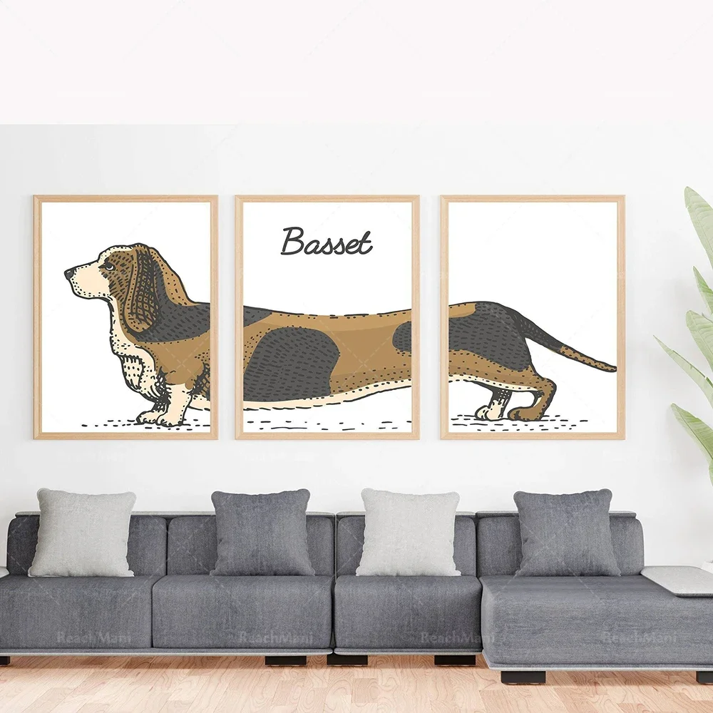 Bassett Hound Print, Vintage Love Dog Gift, Bassett Gift. Bassett dog wall art, modern stylish poster