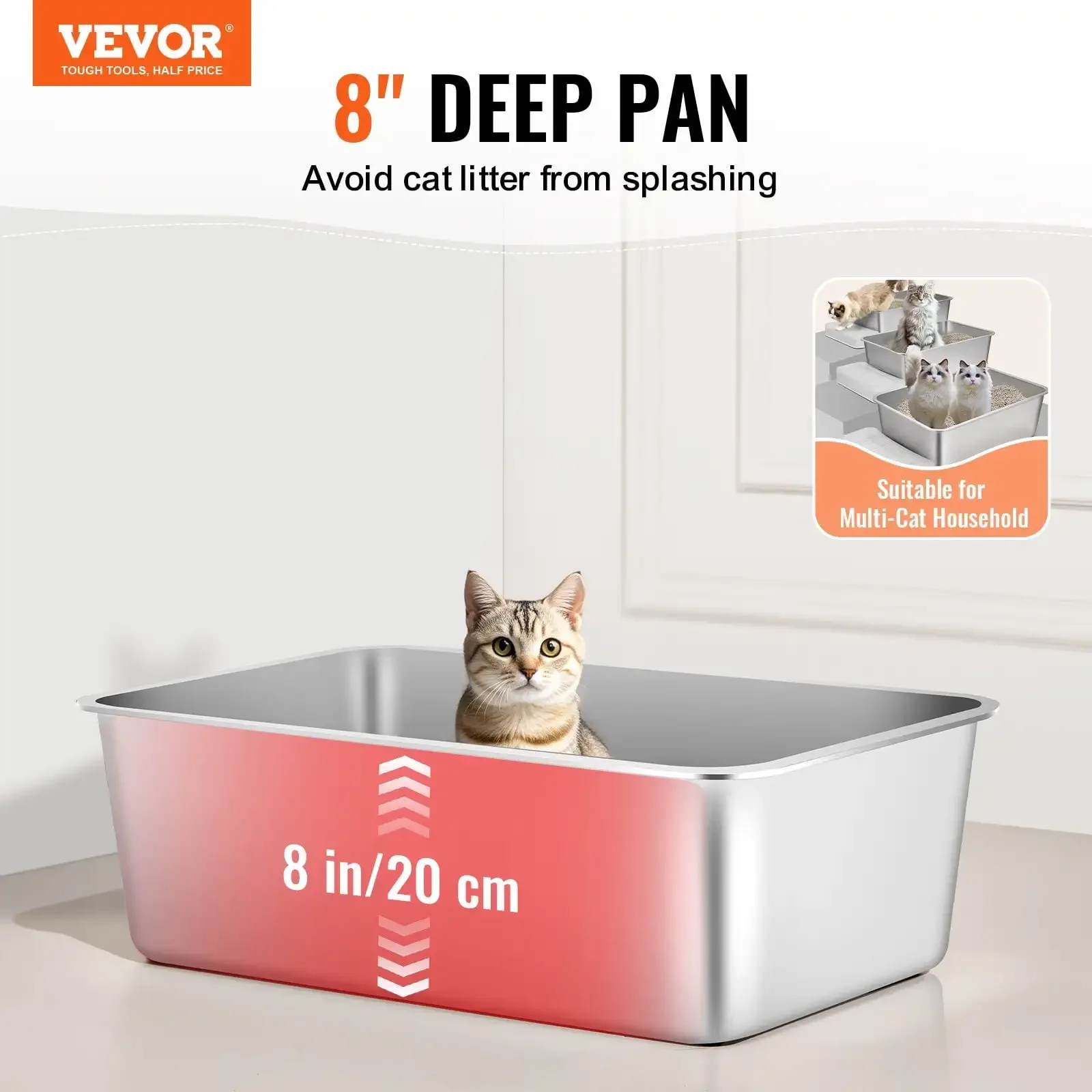 

8 in Deep Cat Litter Box Odor-Free Litter Box with Filtering Foot Board