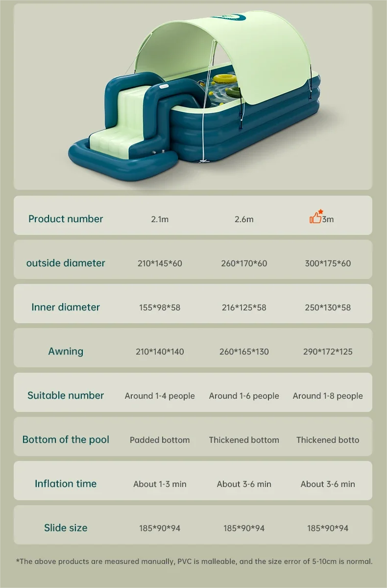 2.1/2.6/3.1M nadmuchiwany basen basen oprawiony w PVC pogrubiony basen na lato kryty