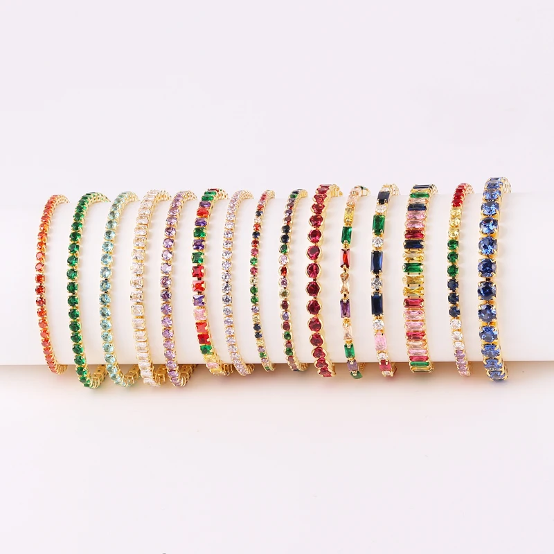 Luxury Rainbow Adjustable Multicolor Tennis Bracelets For Women Ladies Wedding Colorful Zircon Charm Bracelet Hand Chain Jewelry