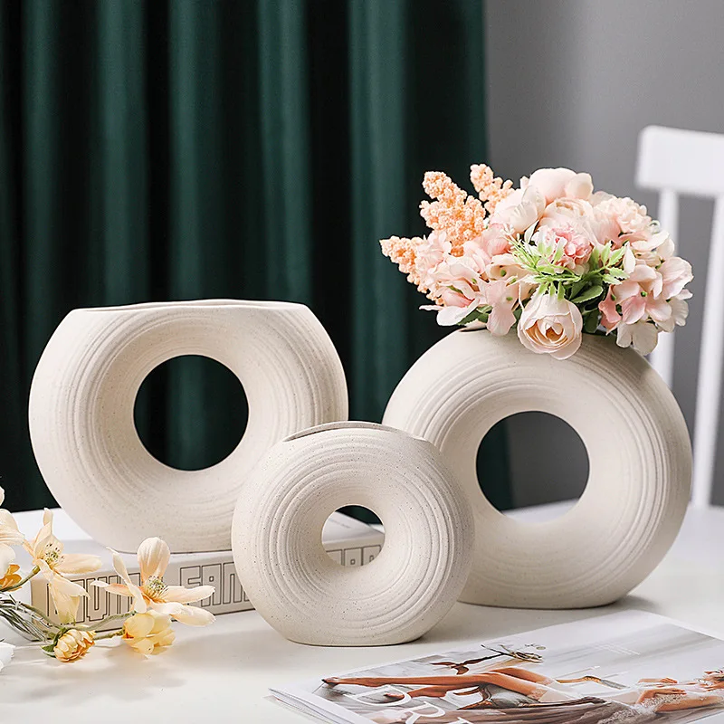 White Ceramic Empty Vase Creative Frosted Hydroponic Flowerpot Illustrator Living Room Dining Table Flower Vase Home Decoration