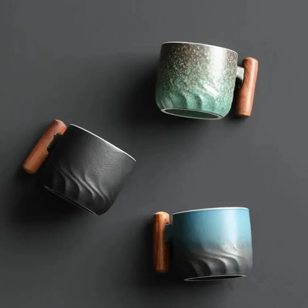 80ml Ceramiczny kubek do kawy Retro Kubek do wody Filtr do herbaty Kubek do kawy z drewnianą rączką Ręcznie robiony kubek do kawy Prezent urodzinowy