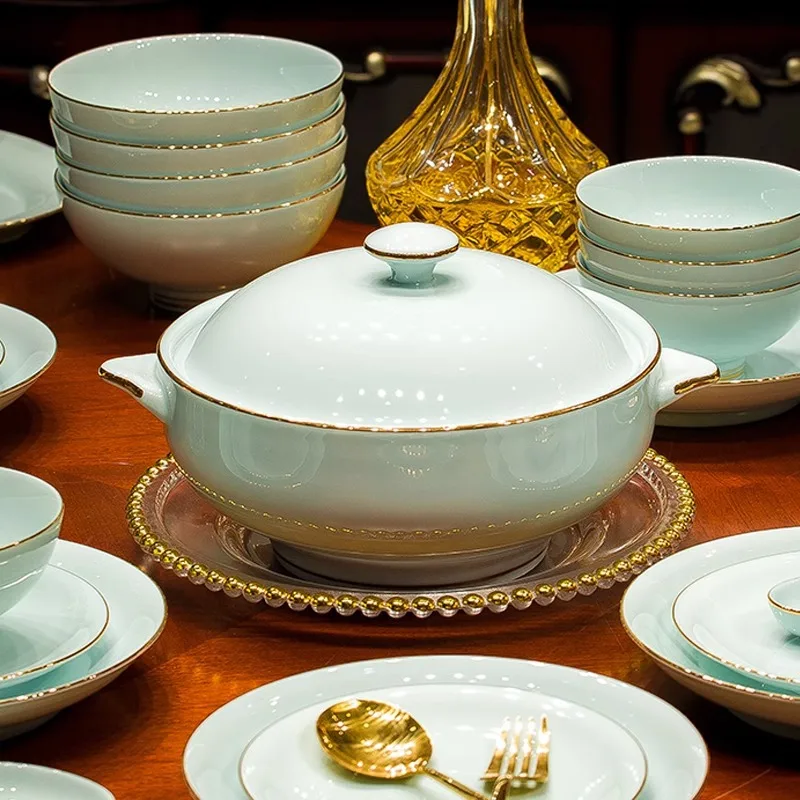 Hand-painted celadon tableware set, household, dish set