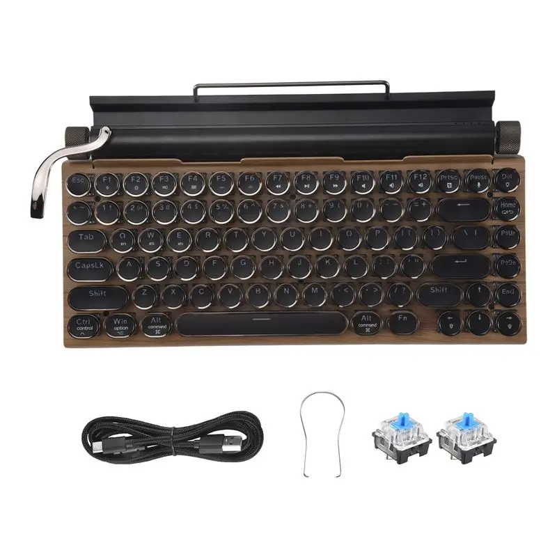 New Arrivals-Retro Typewriter Keyboard Wireless Bluetooth Mechanical Keyboards 83 Keys Computer Keyboard For Laptop PC Gaming