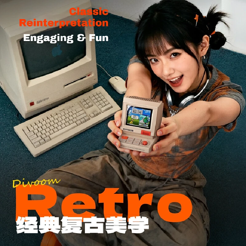 

Divoom MiniToo Retro Bluetooth Speaker Portable Pixel Display Music Box Retro Computer Style Speaker Gift