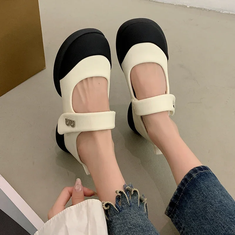 2024 Women Flat Shoes Fashion Round Toe Cute Ladies Casual Soft Shoes Outdoor Dress Flat Ballet Shoes Color Blocking Sandals