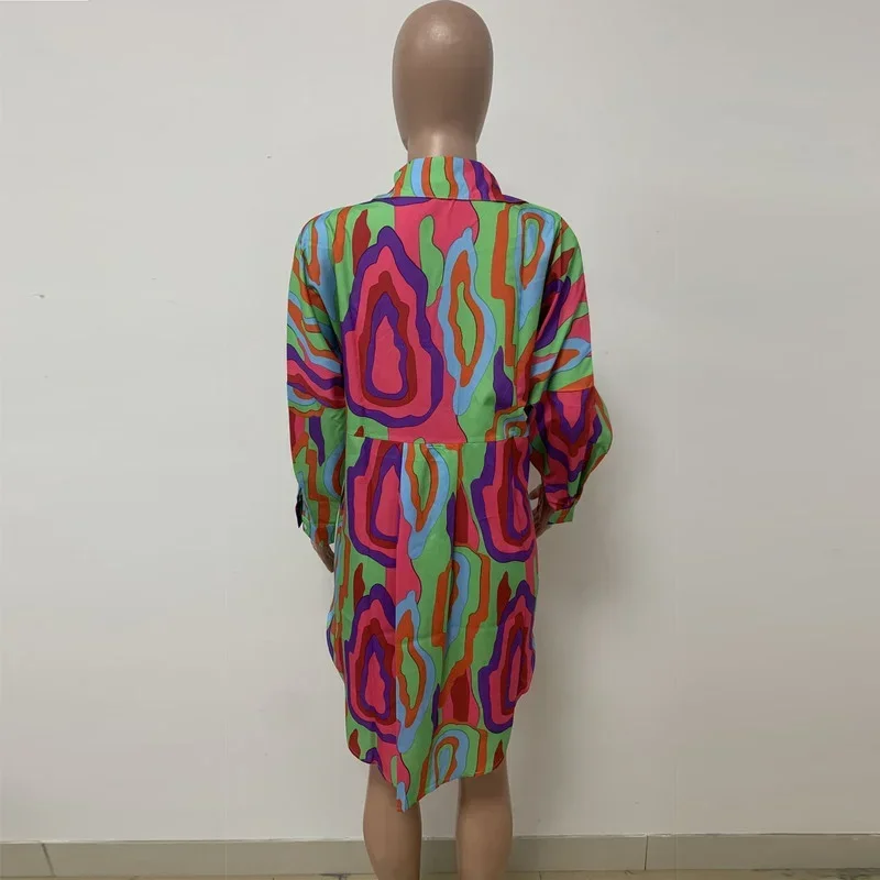 KEXU التعادل صبغ كم طويل واحدة الصدر قميص نمط المرأة اللباس 2 فساتين بلوزة الموضة الصيف