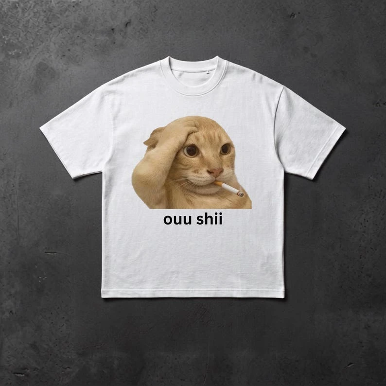 Funny Stressed Cat T-shirt Oversized Unisex Streetwear Trendy Cotton Printed Cotton Neutral O-Neck Short Sleeve hot product soft