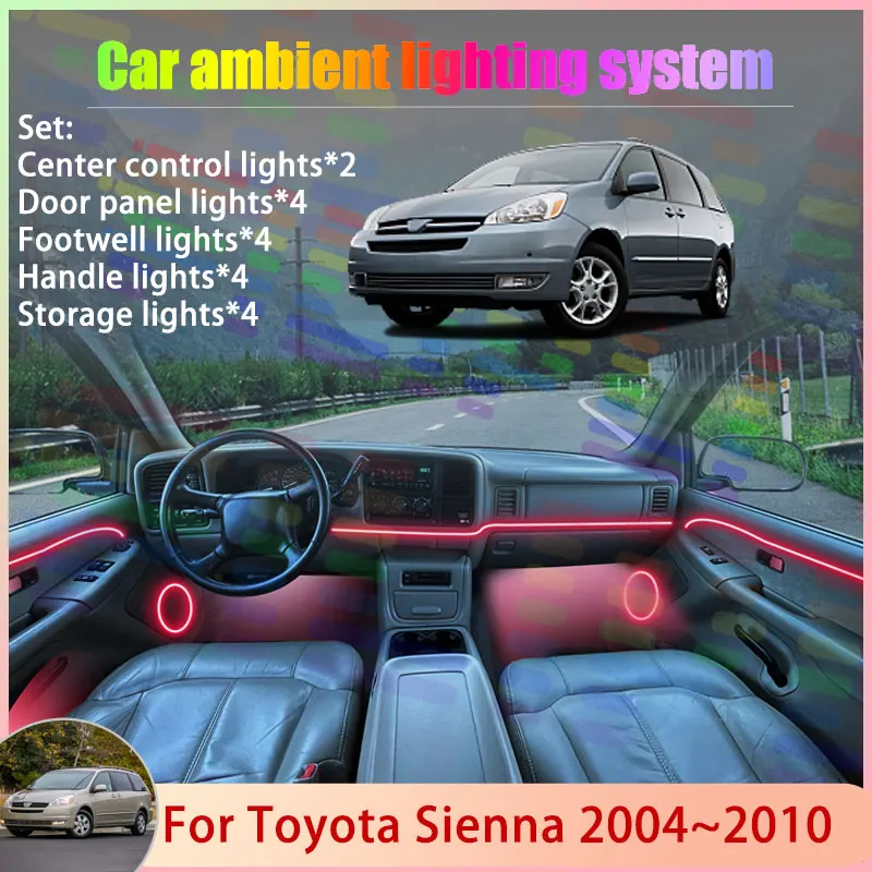 

For Toyota Sienna MK2 XL20 2004~2010 2005 2006 2/18 in 1 Car Atmosphere Light Lamp RGB Shade Ensemble Streamer Atmosphere Set