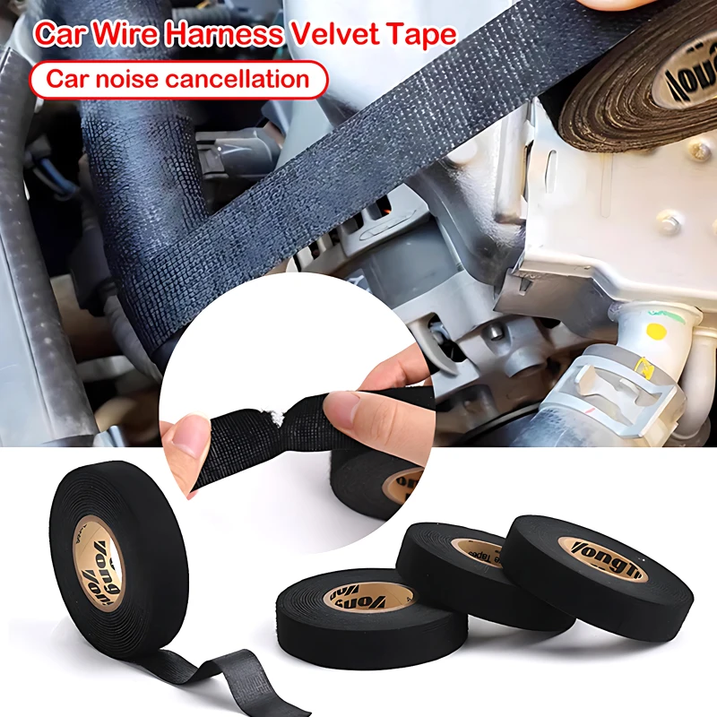 1PC Car Black Velvet Cloth 15M Flame Retardant Tape Wear-Resistant Insulating Heat Insulation Fabric Tape Car Wiring Harness