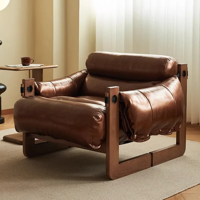 

Leisure Chair With Ancient Style Oil Wax Leather Single Person Sofa Chair For Home Use Living Room Sofas Couch Convertible Sofa