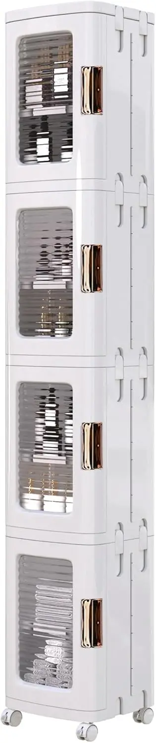 4-Tier Tall Narrow Storage Cabinet with Movable Wheels, Adjustable Shelves, Anti-Tip, Slim, for Small Space