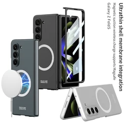 For Samsung Galaxy Z Fold 5 Magnetic Wireless Charging Magsafe Case Matte Skin Friendly With Tempered Film Shockproof Hard Cover