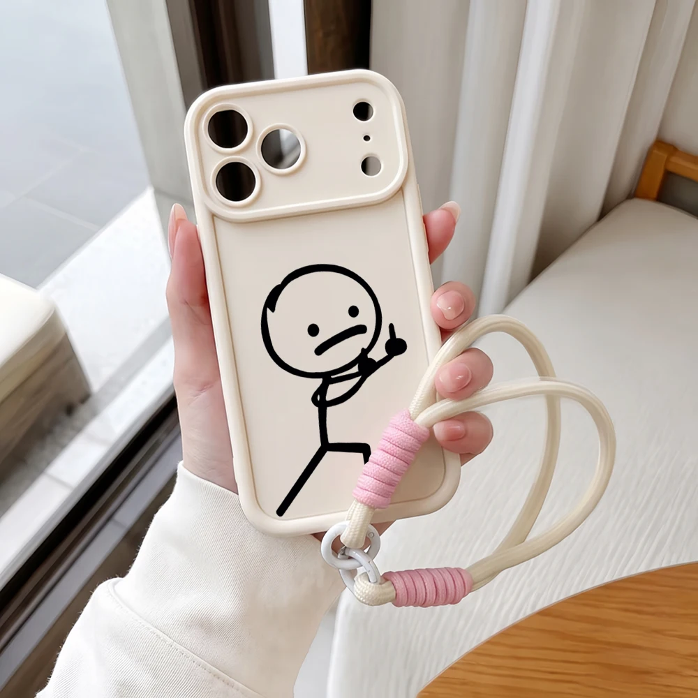 Daumen-hoch-Stick-Figuren-Lanyard-Handyhülle für iPhone 14 15 16 17 Pro Max 16 15 14 Pro Plus 17E Stoßfeste Matte Silikonhülle – Detail 4
