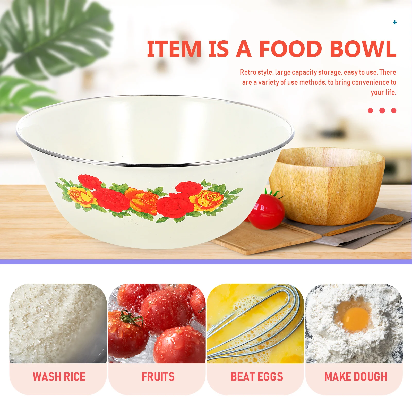 

Enamel Basins Bowls Vintage Kitchen Utensils Food Storage Containers Soup Bowls Knead Dough Basins Reliable Easy Clean