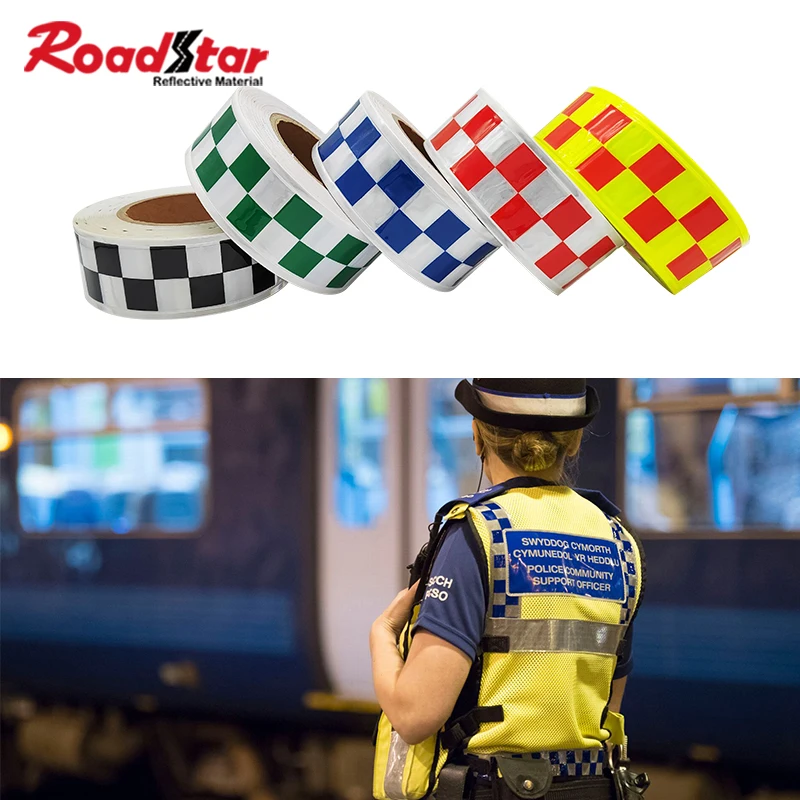 

Roadstar Checker Printed Microprismatic Reflective PVC Tape Warning Tape Reflector Sewing on Clothes Cap Bag Safety Clohting