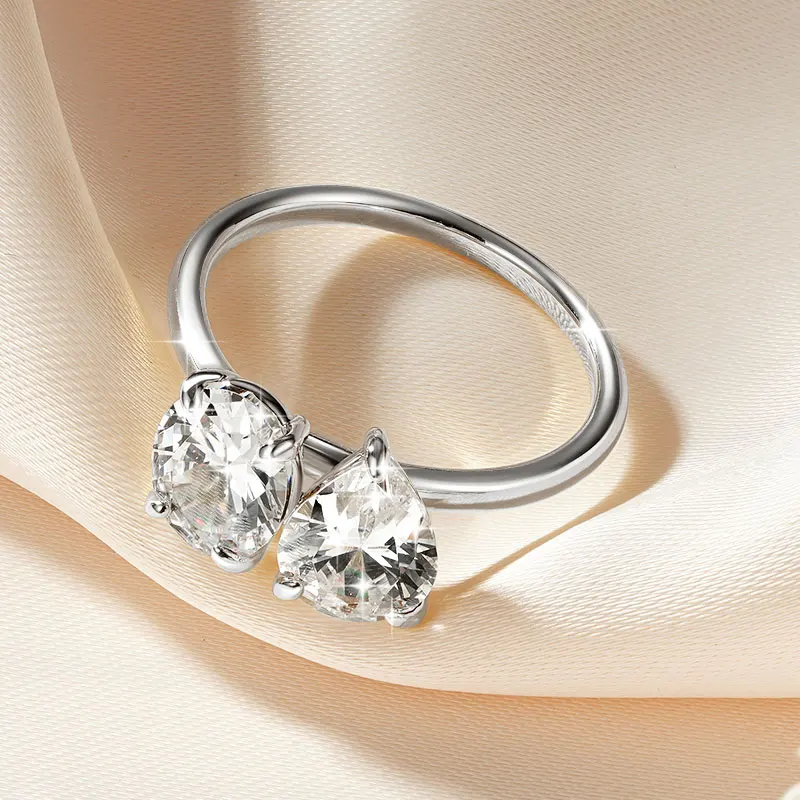 Lnngy 7 x 9 mm ovaler/birnenförmiger klarer Zirkon-Ring, exquisites Design mit zwei Steinen, verstellbare Ringe für Frauen, 2026 Trend-Schmuck, Geschenk – Detail 12