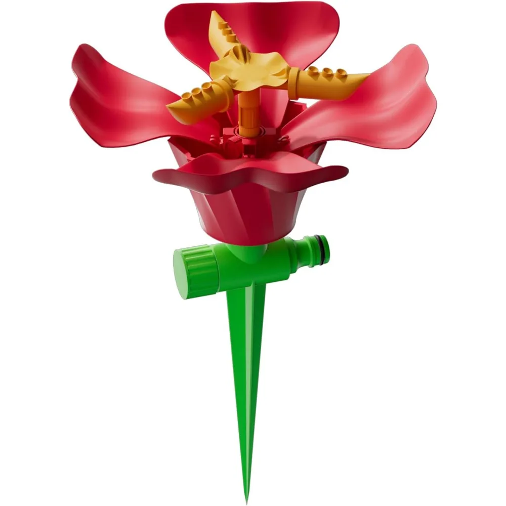 

rotating flower garden sprinkler for yard, adjustable spray modes, large area coverage, easy hose connection, red