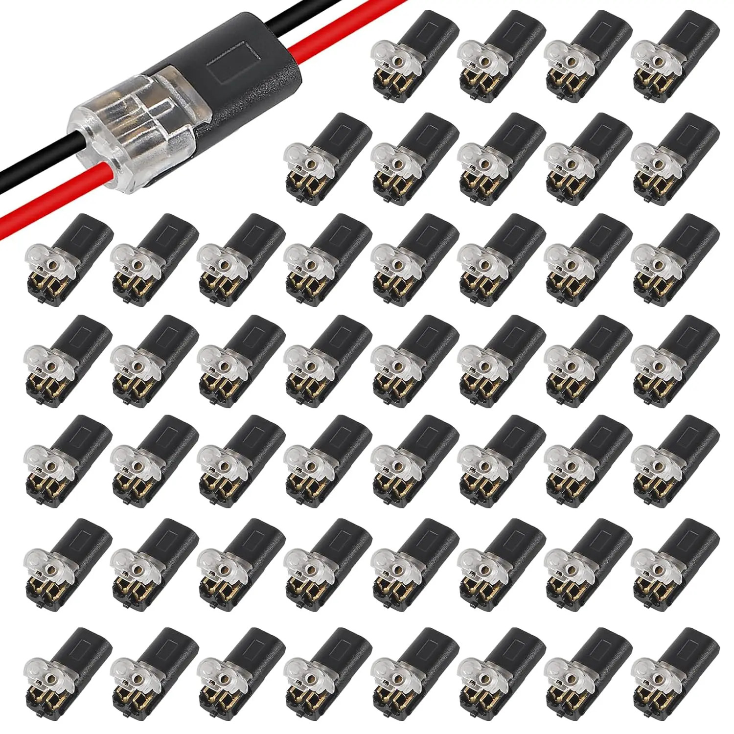 50pcs 2 Pin 2 Way Universal Compact Wire Terminals No Wire-Stripping Required Wire Connectors Quick Splice Wire Wiring Connector